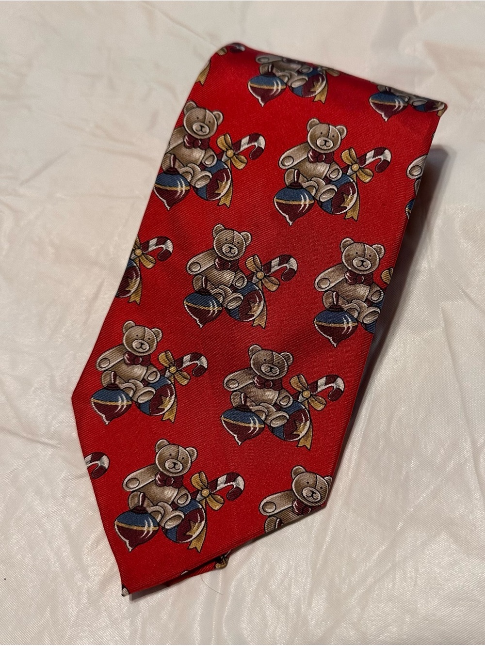 American Traditions Men's Red Teddy Bear Pattern Silk Tie